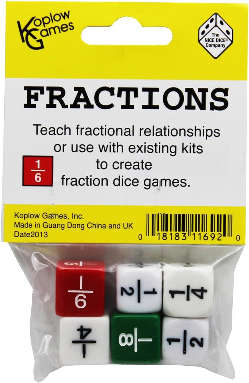 Koplow Games Fraction Dice Set - Educational Math Teaching Tool with 6 Plastic Dice