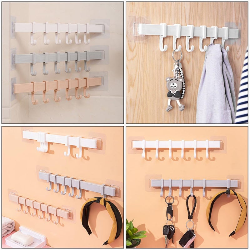 3Pcs Self Adhesive Towel Rack with 6 Hooks No Drilling Bathroom Kitchen Wall Organizer - Image 5