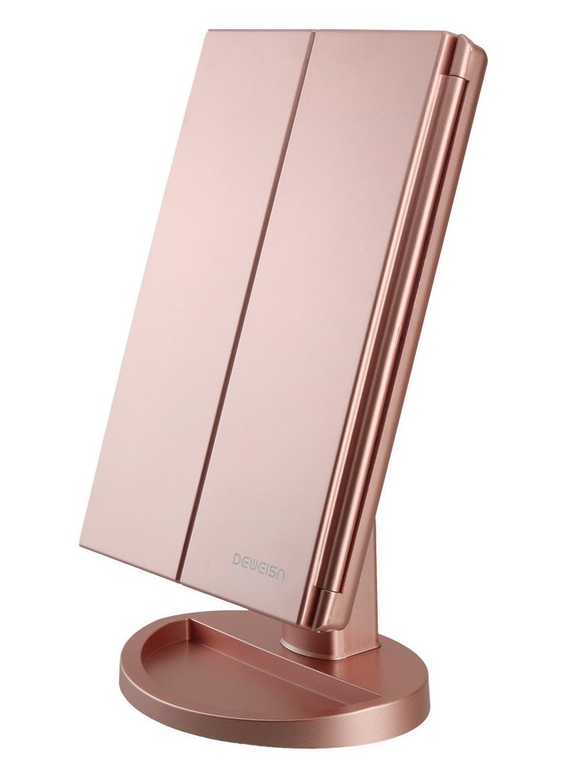 DeWEISN deweisn Dresser Mount Tri-Fold Lighted Vanity Mirror with 21 LED Lights, Touch Screen and 3X/2X/1X Magnification, Two Power Supply Modes Make Up Mirror,Travel Mirror  - Image 1