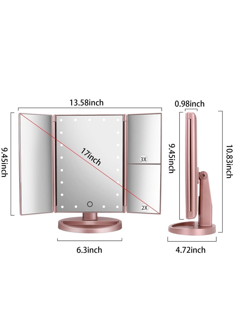 DeWEISN deweisn Dresser Mount Tri-Fold Lighted Vanity Mirror with 21 LED Lights, Touch Screen and 3X/2X/1X Magnification, Two Power Supply Modes Make Up Mirror,Travel Mirror  - Image 2