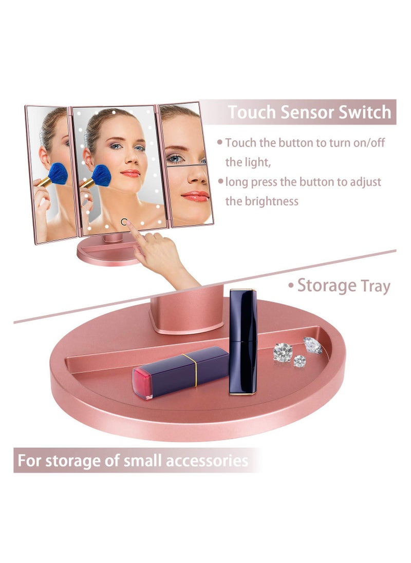 DeWEISN deweisn Dresser Mount Tri-Fold Lighted Vanity Mirror with 21 LED Lights, Touch Screen and 3X/2X/1X Magnification, Two Power Supply Modes Make Up Mirror,Travel Mirror  - Image 3