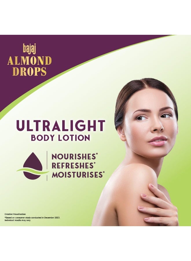 Bajaj Almond Drops Ultralight Body Lotion for Women and Men | Refreshing Hydration- Aloe Vera, Almond Oil & Vitamin E, 400 ml - Image 3