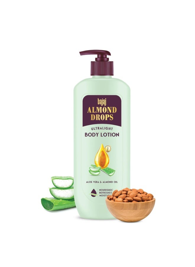 Bajaj Almond Drops Ultralight Body Lotion for Women and Men | Refreshing Hydration- Aloe Vera, Almond Oil & Vitamin E, 400 ml - Image 1