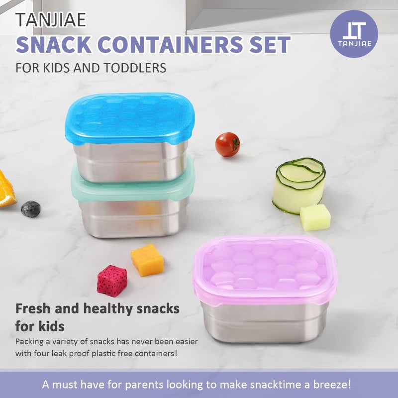 Tanjiae Snack Pro - Small (1 CUP) Stainless Steel Snack Containers for Kids | Easy Open Leak Proof Food Containers with Silicone Lids - Perfect Metal Toddler Lunch Box for Daycare and School (8oz) - Image 3