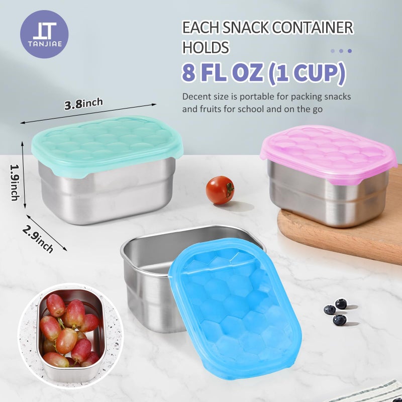 Tanjiae Snack Pro - Small (1 CUP) Stainless Steel Snack Containers for Kids | Easy Open Leak Proof Food Containers with Silicone Lids - Perfect Metal Toddler Lunch Box for Daycare and School (8oz) - Image 4