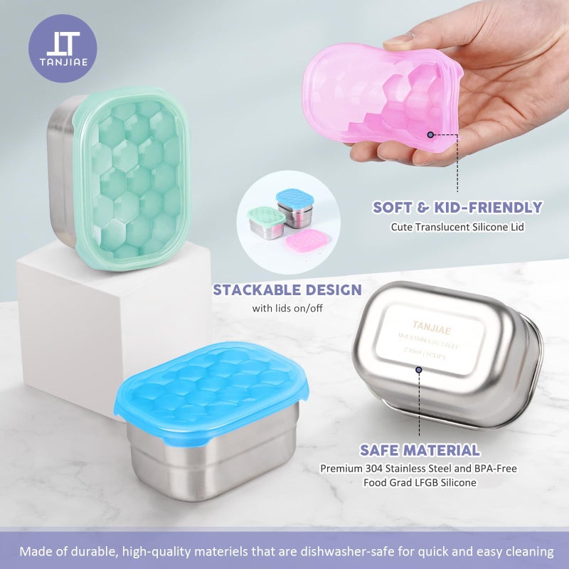 Tanjiae Snack Pro - Small (1 CUP) Stainless Steel Snack Containers for Kids | Easy Open Leak Proof Food Containers with Silicone Lids - Perfect Metal Toddler Lunch Box for Daycare and School (8oz) - Image 5