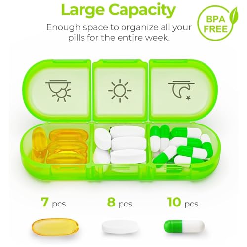 Parssufy Pill Organizer 3 Times a Day, Fullicon Large Weekly Pill Case 7 Day, Daily Pill Box with 21 Compartments, Pill Dispenser Supplement Holder for Pills/Vitamin/Fish Oil (Multicolor) - Image 3