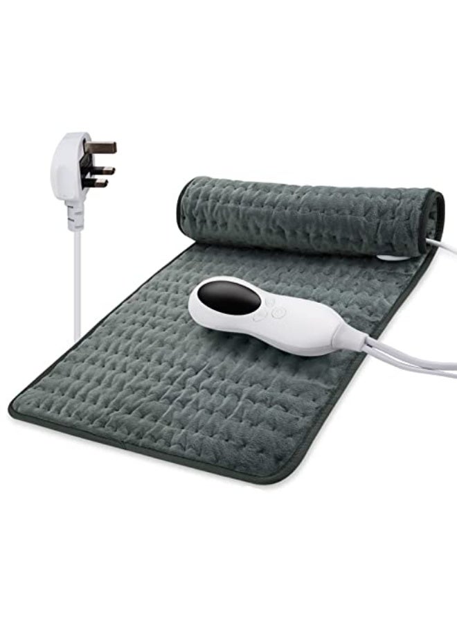 Electric Heating Pad for Back Pain Relief, 24" x 12", Grey, Flannel, 10 Heat Settings, 3 Timer Options, Auto Shut Off - Image 1