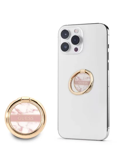 GUESS Metal Marble Ring Stand Compatible with All Smartphone- Pink