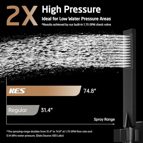 KES Black Shower Faucet Set Complete, 12 Inch Rainfall Shower Head with Handheld Spray, Waterfall Tub Spout Bathtub Faucet, Shower System, Regaderas Modernas Para Ducha, XB6305F18S12-BK - Image 3