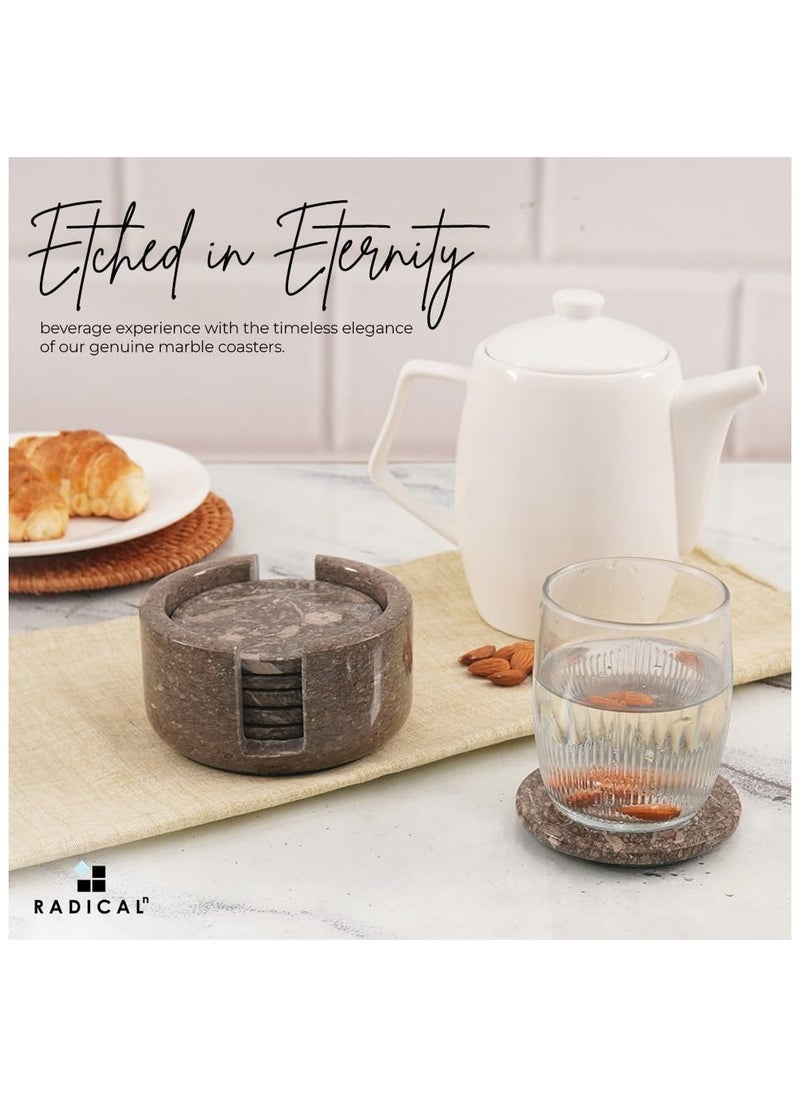 RADICALn Radicaln Marble Coaster Set 3.5" Inches Oceanic Round Handmade Coaster Set of 6 for Home Décor Cup Holder Dining Table Centerpiece Décor Coaster for Drink  - Image 3