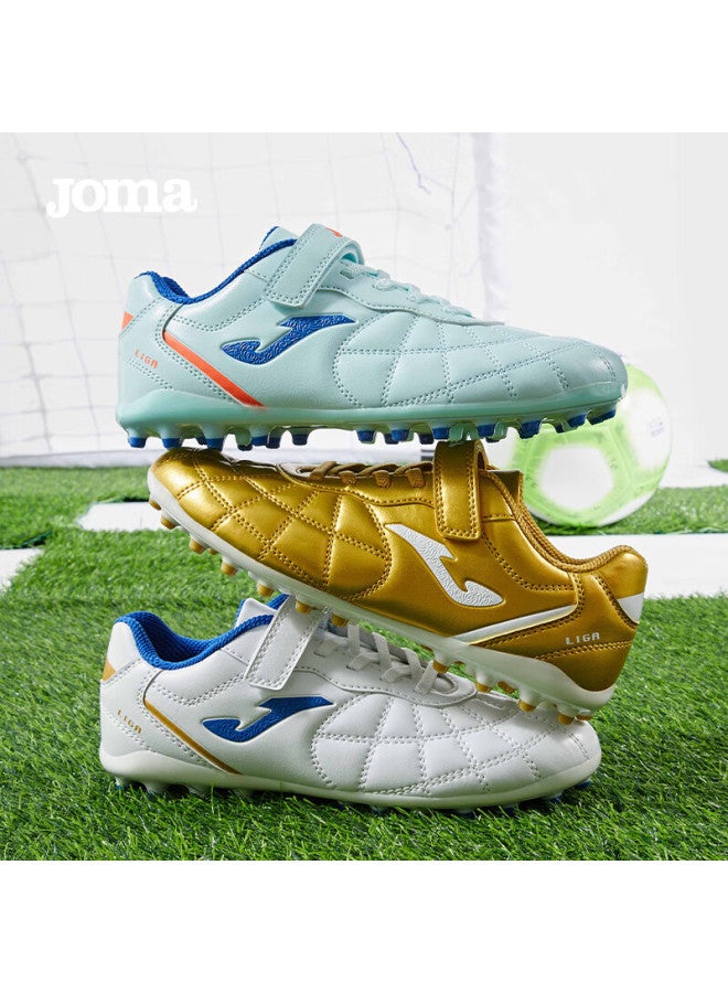 Joma أحذية كرة القدم للأطفال من جومّا شريط سحري جديد مع مسامير قصيرة للتدريب والمنافسة في المدارس الابتدائية باللون الأحمر والذهبي 36 - Image 1