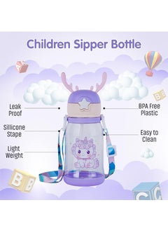 Skytone SKYTONE Water Bottle for Kids, Cute Design Water Bottle with Sipper, Sipper Bottle for Kids -Anti-Leak Kids Cartoon Water Bottle for Kids - 600M (Purple)  - Image 3
