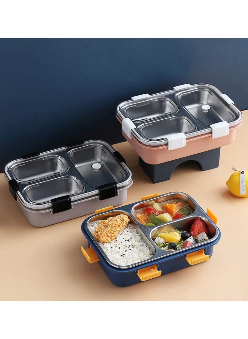 TEMSON - TEMSON Lunch Box for Kids –3 Compartment BPA Free Stainless Steel Lunch Box with Spoon, Tiffin Box for School, Lunch Box for Kids, Only for dry food (NOT LEAK PROOF) Lunch Box for School & Office-750 ML(LB-8847)(Blue) - Image 1