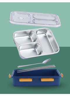 TEMSON TEMSON Lunch Box for Kids –3 Compartment BPA Free Stainless Steel Lunch Box with Spoon, Tiffin Box for School, Lunch Box for Kids, Only for dry food (NOT LEAK PROOF) Lunch Box for School & Office-750 ML(LB-8847)(Blue)  - Image 2