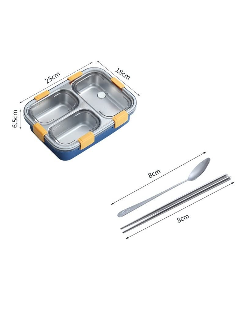 TEMSON - TEMSON Lunch Box for Kids –3 Compartment BPA Free Stainless Steel Lunch Box with Spoon, Tiffin Box for School, Lunch Box for Kids, Only for dry food (NOT LEAK PROOF) Lunch Box for School & Office-750 ML(LB-8847)(Blue) - Image 1
