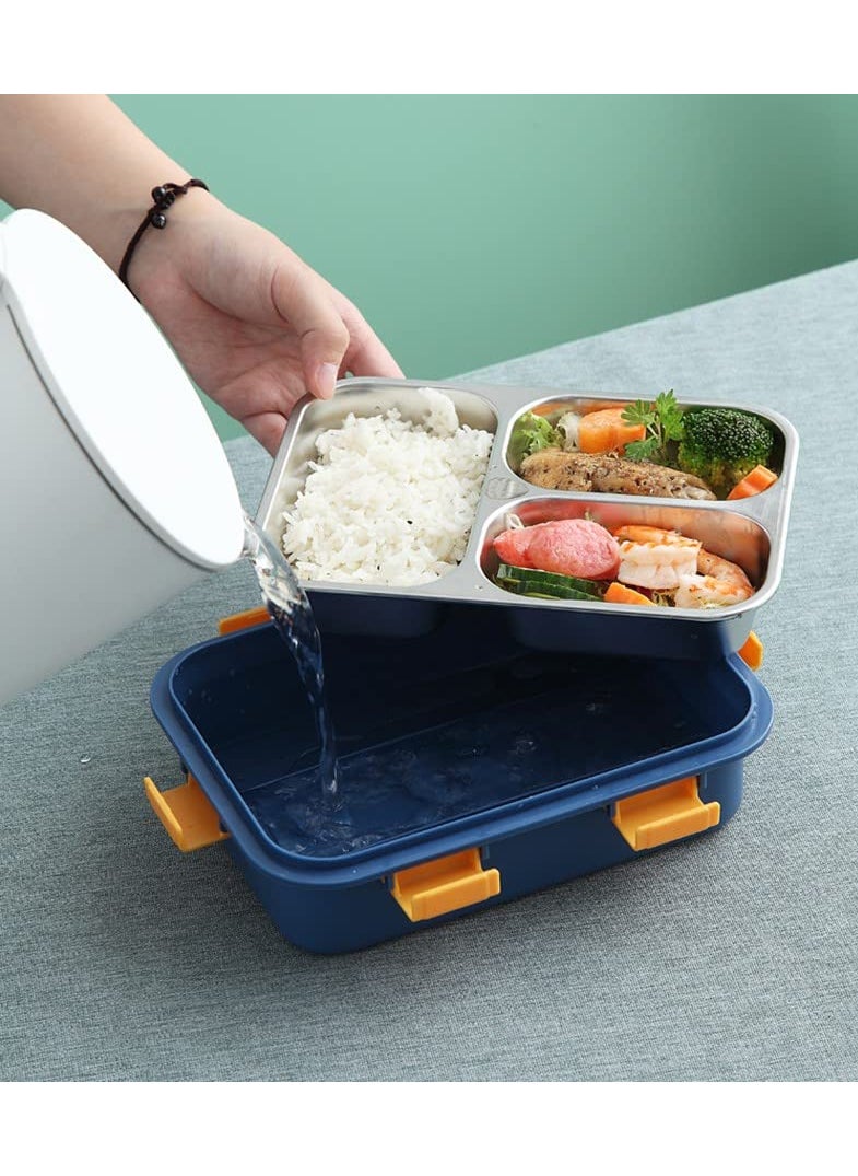 TEMSON - TEMSON Lunch Box for Kids –3 Compartment BPA Free Stainless Steel Lunch Box with Spoon, Tiffin Box for School, Lunch Box for Kids, Only for dry food (NOT LEAK PROOF) Lunch Box for School & Office-750 ML(LB-8847)(Blue) - Image 1