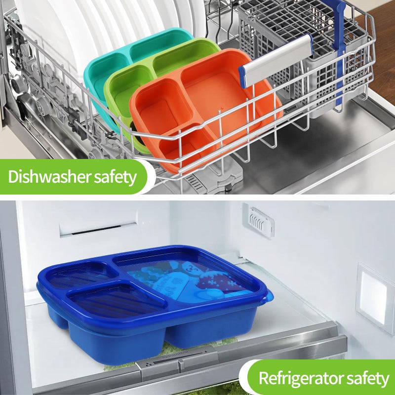buluker 4 Pack Bento Lunch Box Set 3 Compartment Wheat Straw Meal Prep Food Storage Containers Plastic, Microwave and Dishwasher Safeï¼ˆJewel Brightsï¼‰ - Image 5