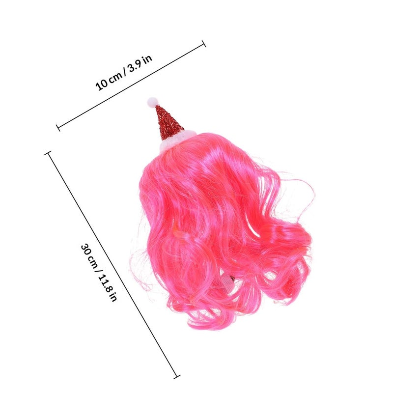 Pink Pet Christmas Wig Hat For Dogs Cats Soft Lightweight Holiday Photo Party Costume - Image 3