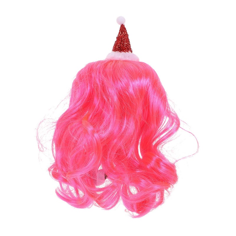 Pink Pet Christmas Wig Hat For Dogs Cats Soft Lightweight Holiday Photo Party Costume - Image 2