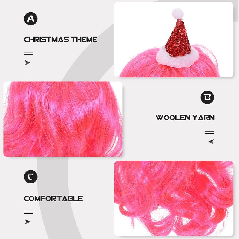 Pink Pet Christmas Wig Hat For Dogs Cats Soft Lightweight Holiday Photo Party Costume - Image 5