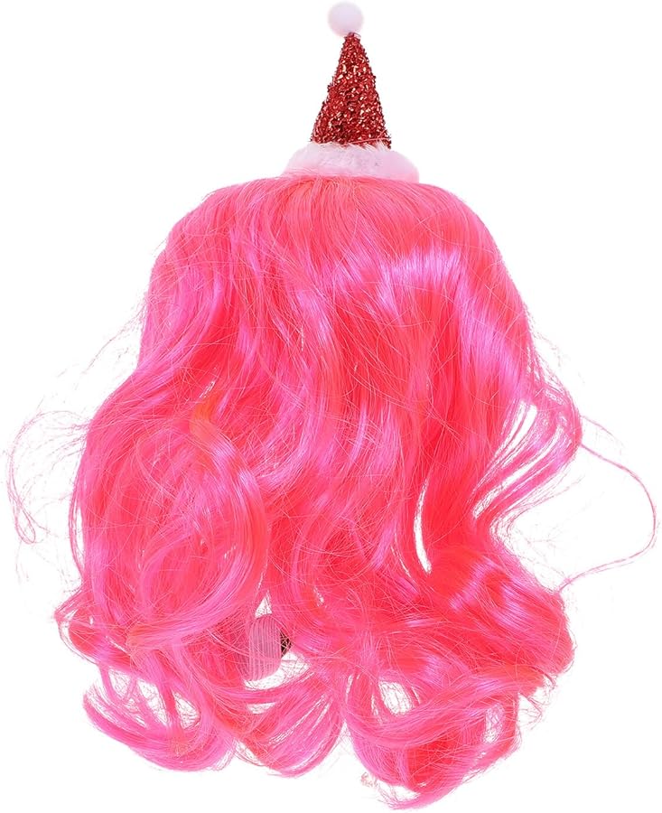Pink Pet Christmas Wig Hat For Dogs Cats Soft Lightweight Holiday Photo Party Costume - Image 1