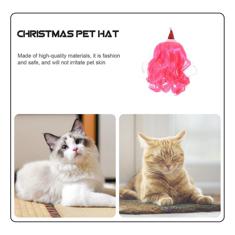 Pink Pet Christmas Wig Hat For Dogs Cats Soft Lightweight Holiday Photo Party Costume - Image 4