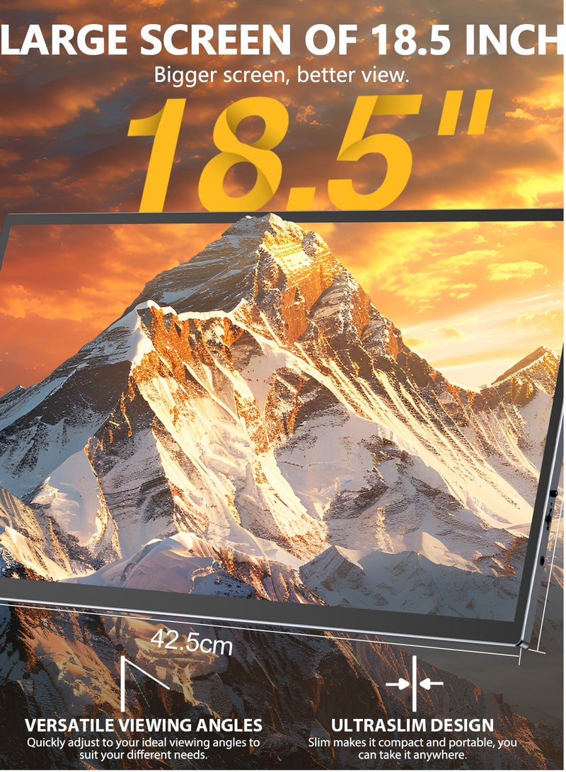 أوبيرفكت شاشة محمولة UPERFECT شاشة محمولة مقاس 18.5 بوصة 120 هرتز 1920 × 1080 FHD IPS IPS USB C ومنفذ HDMI صغير، شاشة ثانية رفيعة للغاية للكمبيوتر المحمول/الهاتف/وحدة التحكم في الألعاب، قابلة للتركيب VESA - Image 2