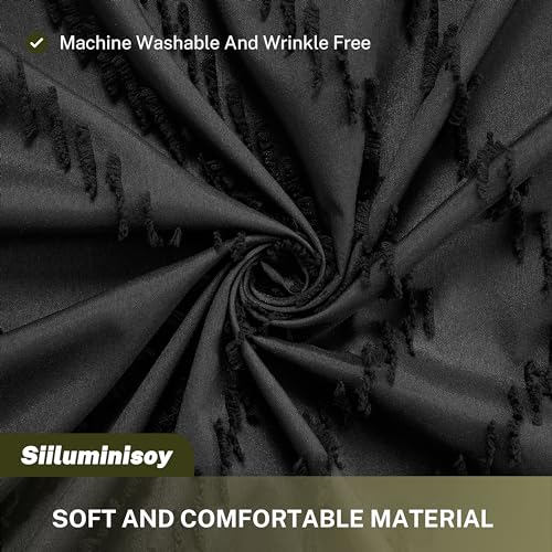 Siiluminisoy Black Boho Shower Curtain Fabric Shower Curtain for Bathroom 72 x 72 Modern Farmhouse Textured Tufted Chevron Striped Black Bathroom Decor - Image 2