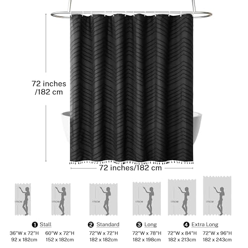 Siiluminisoy Black Boho Shower Curtain Fabric Shower Curtain for Bathroom 72 x 72 Modern Farmhouse Textured Tufted Chevron Striped Black Bathroom Decor - Image 5