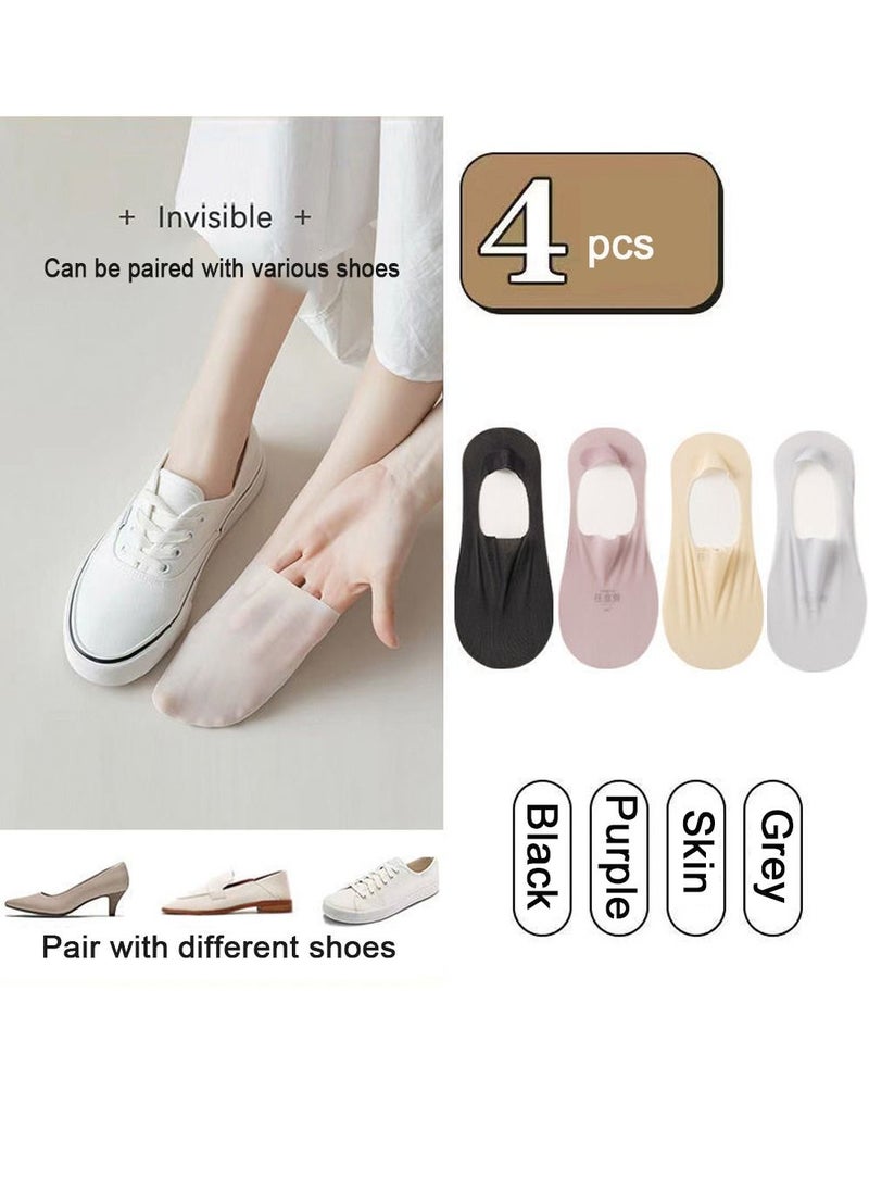 NIBEMINENT 4 Pairs women Invisible socks thin Ice silk skin tone cotton nylon low cut liner non slip hidden for flats boat sneaker womens no show  - Image 5