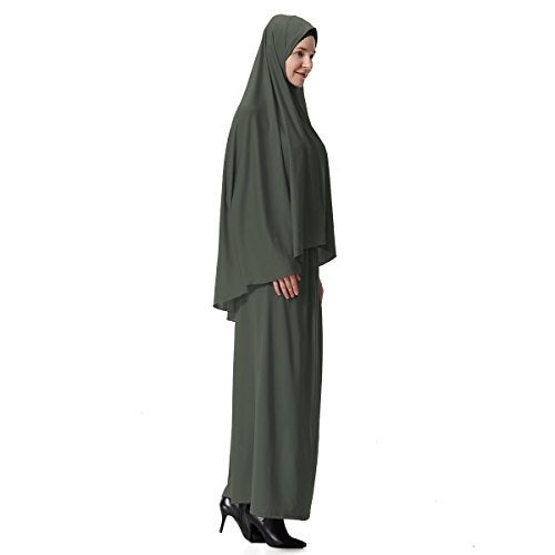 XINFU Muslim Islamic Women's khimar 2pcs Sets Soft Distinctive Prayer Dress Hijab Abaya Suit - Armygreen - Image 3