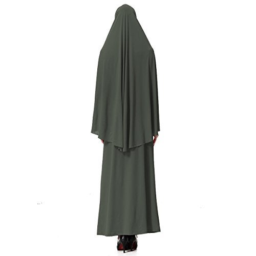 XINFU Muslim Islamic Women's khimar 2pcs Sets Soft Distinctive Prayer Dress Hijab Abaya Suit - Armygreen - Image 4