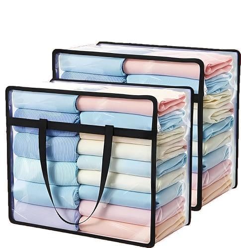 Blendmix Pack of 2 Transparent Clothes Storage Bags | Plastic Saree Covers with Zipper | Ideal for Blankets, Comforters, Wardrobe Organizing - Image 1