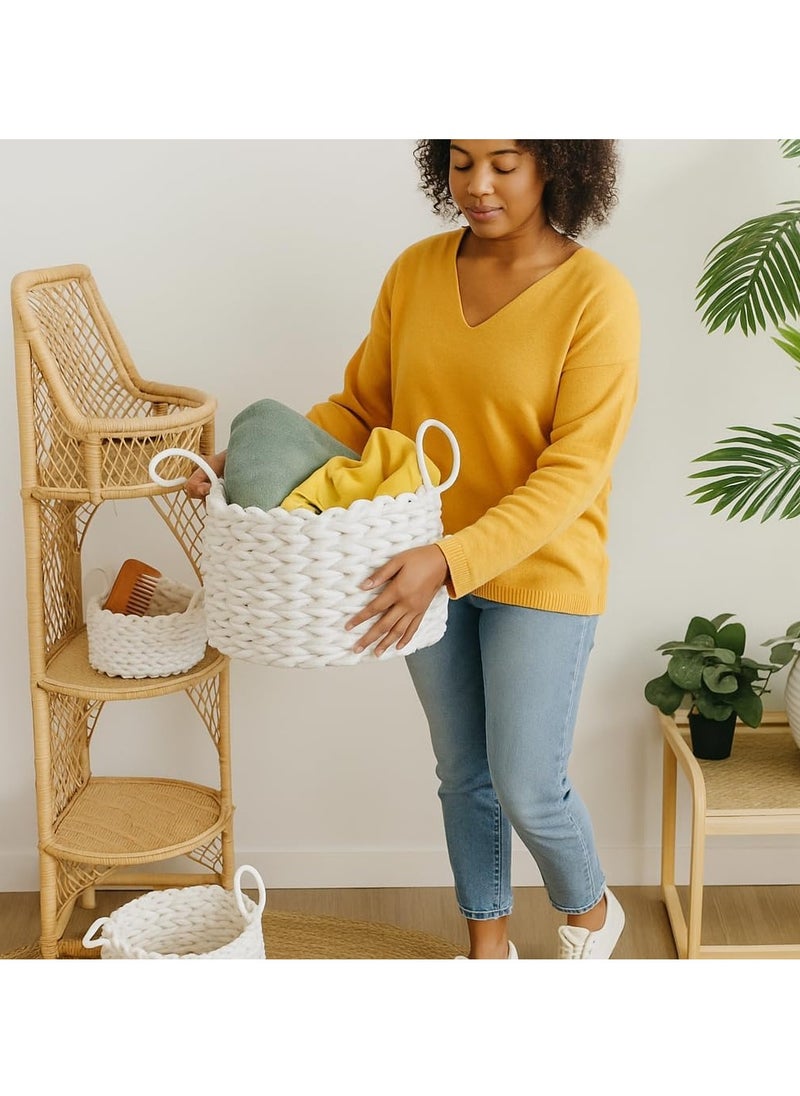 HOME TASTE Woven Storage Baskets Set of 3 – Cotton Rope Decorative Round Basket with Handles for Baby Nursery, Living Room, Bedroom, Bathroom, Office & Dorm – Organize Books, Toys, Clothes, Towels & Magazines  - Image 5