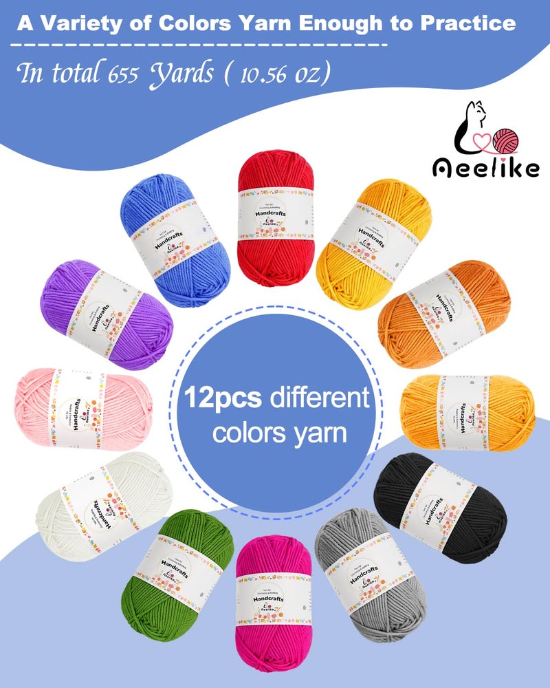 Aeelike Crochet Kit for Beginners Young and Old, First Crochet Kit for Adults Include 23pcs Crochet Hooks, 655 Yards Yarn Set for Crocheting, Instruction, Bag, Crochet Accessories and Supplies, Navy - Image 4