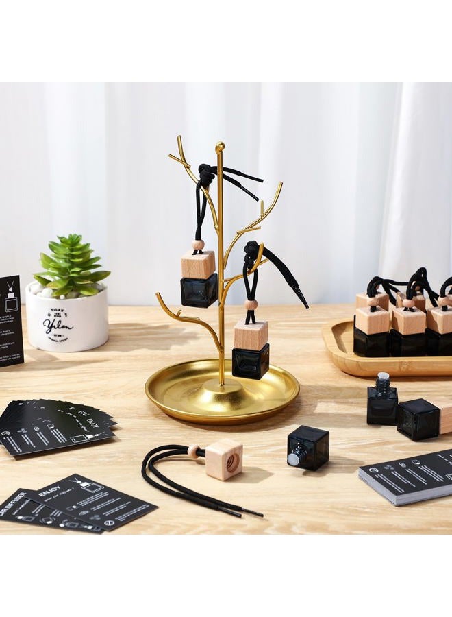 DaisyInner 100 Sets Hanging Car Air Freshener Diffuser Empty Glass Perfume Bottles Air Freshener Diffuser Pendant with Instructions Wooden Caps for Essential Oils Ornament Decor (Square,Black) - Image 2