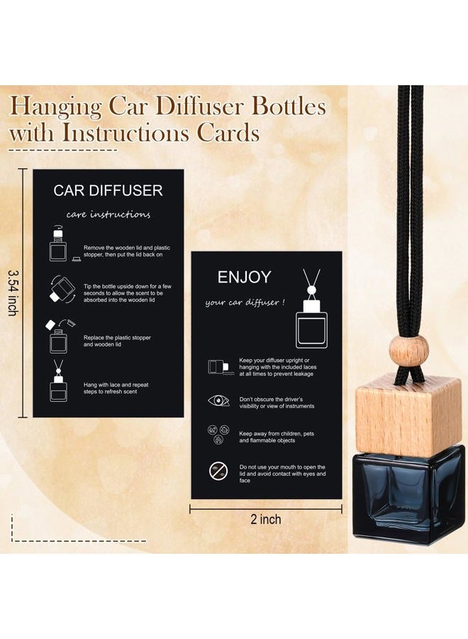 DaisyInner 100 Sets Hanging Car Air Freshener Diffuser Empty Glass Perfume Bottles Air Freshener Diffuser Pendant with Instructions Wooden Caps for Essential Oils Ornament Decor (Square,Black) - Image 3