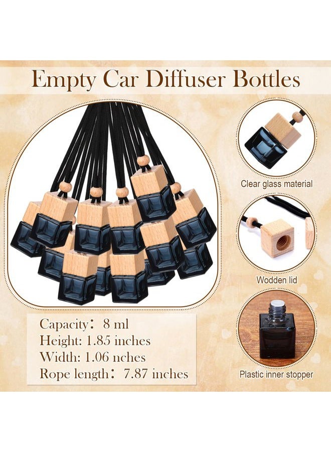 DaisyInner 100 Sets Hanging Car Air Freshener Diffuser Empty Glass Perfume Bottles Air Freshener Diffuser Pendant with Instructions Wooden Caps for Essential Oils Ornament Decor (Square,Black) - Image 4