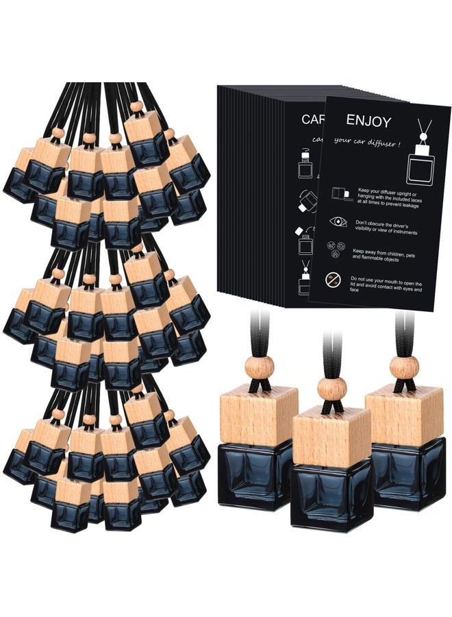 DaisyInner 100 Sets Hanging Car Air Freshener Diffuser Empty Glass Perfume Bottles Air Freshener Diffuser Pendant with Instructions Wooden Caps for Essential Oils Ornament Decor (Square,Black) - Image 1