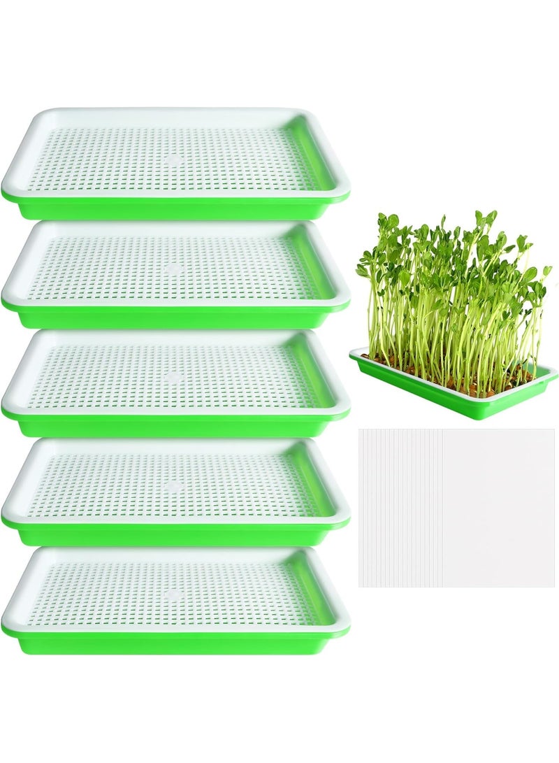 5 مجموعات من صواني إنبات البذور مع فتحات تصريف، تتضمن مجموعة زراعة البراعم صواني الإنبات والتكاثر وزجاجة رذاذ ورقية للإنبات ونباتات صغيرة وصواني زراعة للحديقة والمنزل والمكتب - Image 1