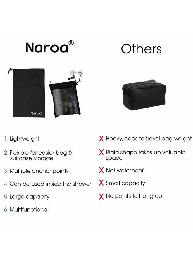 Naroa Waterproof Multifunctional Toiletry Shower Bag for Gym, Travel, Business and Foldable Portable Hanging Bathroom Mesh Caddy with Wet & Dry Storage Suction Hook Tote for Men Women - Image 5