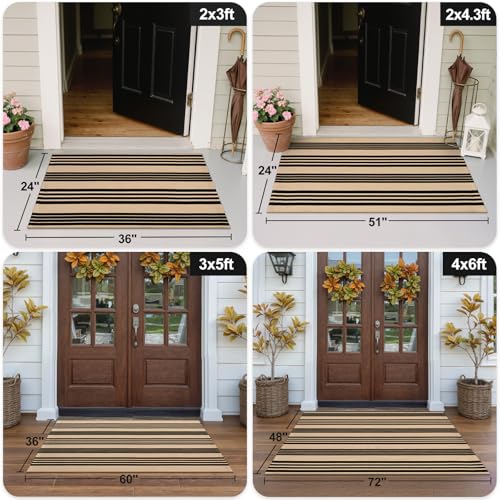 OJIA Outdoor Area Rugs 4'x6', Black and Tan Outdoor Rug Machine Washable Patio Rugs Cotton Hand Woven Entryway Rug Indoor Rugs for Bedroom/Porch/Deck/Backyard/Camping/Living Room - Image 3