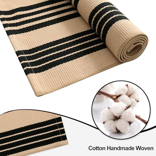 OJIA Outdoor Area Rugs 4'x6', Black and Tan Outdoor Rug Machine Washable Patio Rugs Cotton Hand Woven Entryway Rug Indoor Rugs for Bedroom/Porch/Deck/Backyard/Camping/Living Room - Image 4