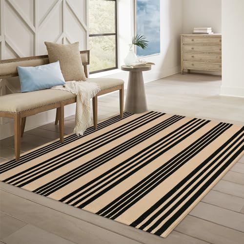 OJIA Outdoor Area Rugs 4'x6', Black and Tan Outdoor Rug Machine Washable Patio Rugs Cotton Hand Woven Entryway Rug Indoor Rugs for Bedroom/Porch/Deck/Backyard/Camping/Living Room - Image 2