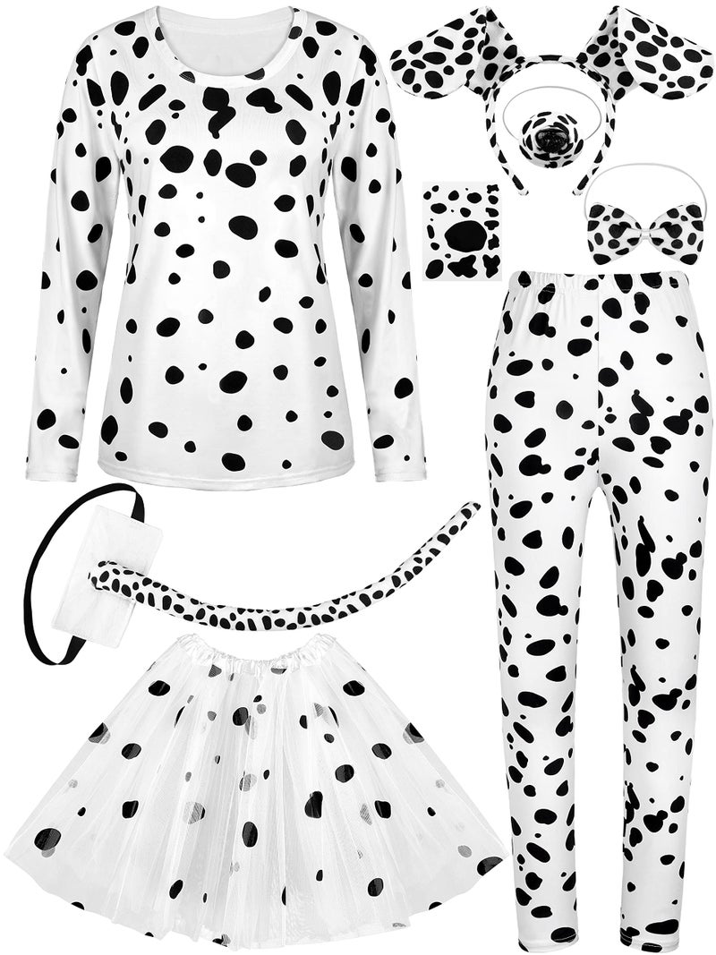 SOMSOC 8 Pieces Halloween Women Dalmatian Dog Costume Set 100 Days Long Sleeve Pant Accessories for Halloween Cosplay - Image 1