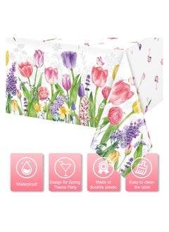 SYOSI Spring Lavender Tulip Plastic Tablecloth, Summer Blooming Floral Disposable Table Cloth, Watercolor Seasonal Holiday Table Cover for Picnic Spring Summer Party Decorations, 137 x 274CM(3PCS)  - Image 3