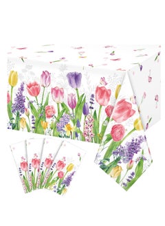 SYOSI Spring Lavender Tulip Plastic Tablecloth, Summer Blooming Floral Disposable Table Cloth, Watercolor Seasonal Holiday Table Cover for Picnic Spring Summer Party Decorations, 137 x 274CM(3PCS)  - Image 1