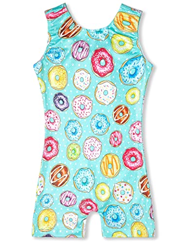 TENVDA Gymnastics Leotards for Girls 4t 5t Sparkly Green Donuts Print Kids Sleeveless Biketard Athletic Tumbling Unitard - Image 1