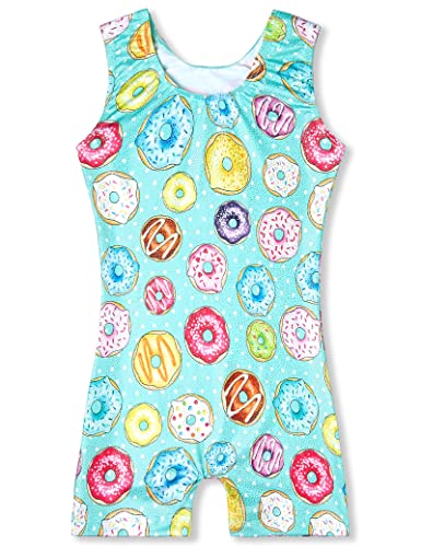 TENVDA Gymnastics Leotards for Girls 4t 5t Sparkly Green Donuts Print Kids Sleeveless Biketard Athletic Tumbling Unitard - Image 2